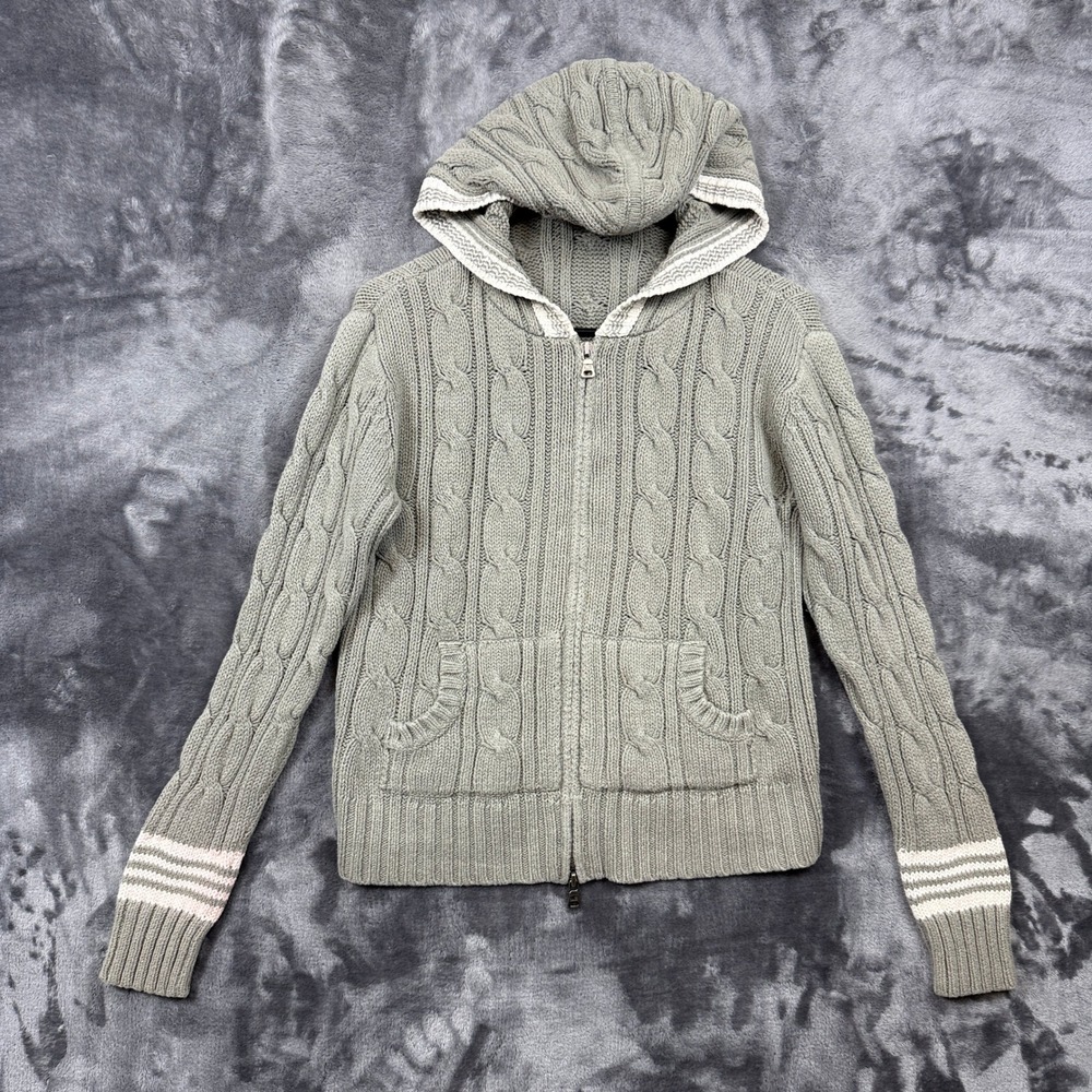 Polo Jeans Co Ralph Lauren Full Zip Hoodie Womens Medium Green Cable Knit Stripe